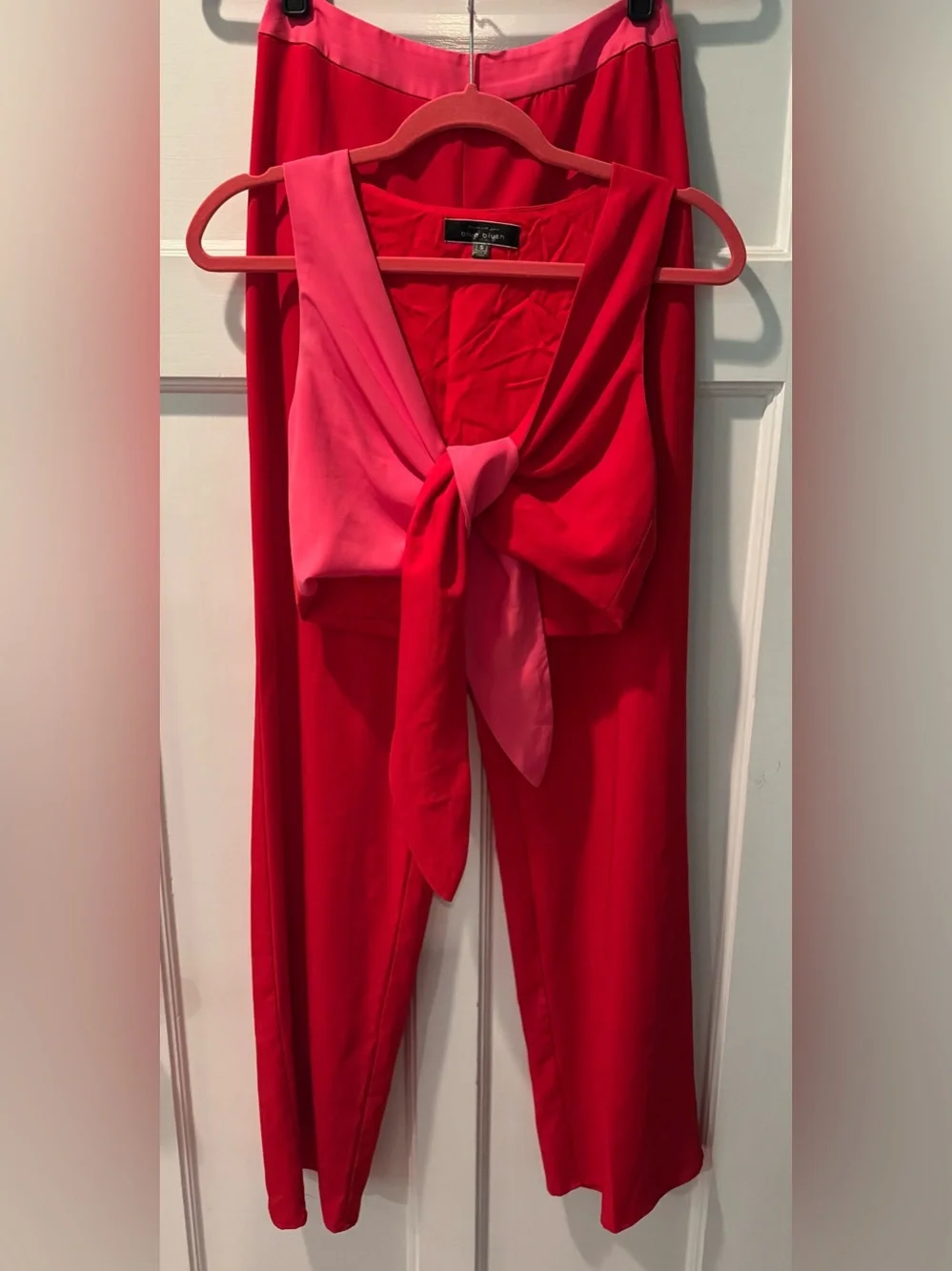 Blue Blush Matching Set - Pink and Red Tie Top and Red Wide Leg Pants